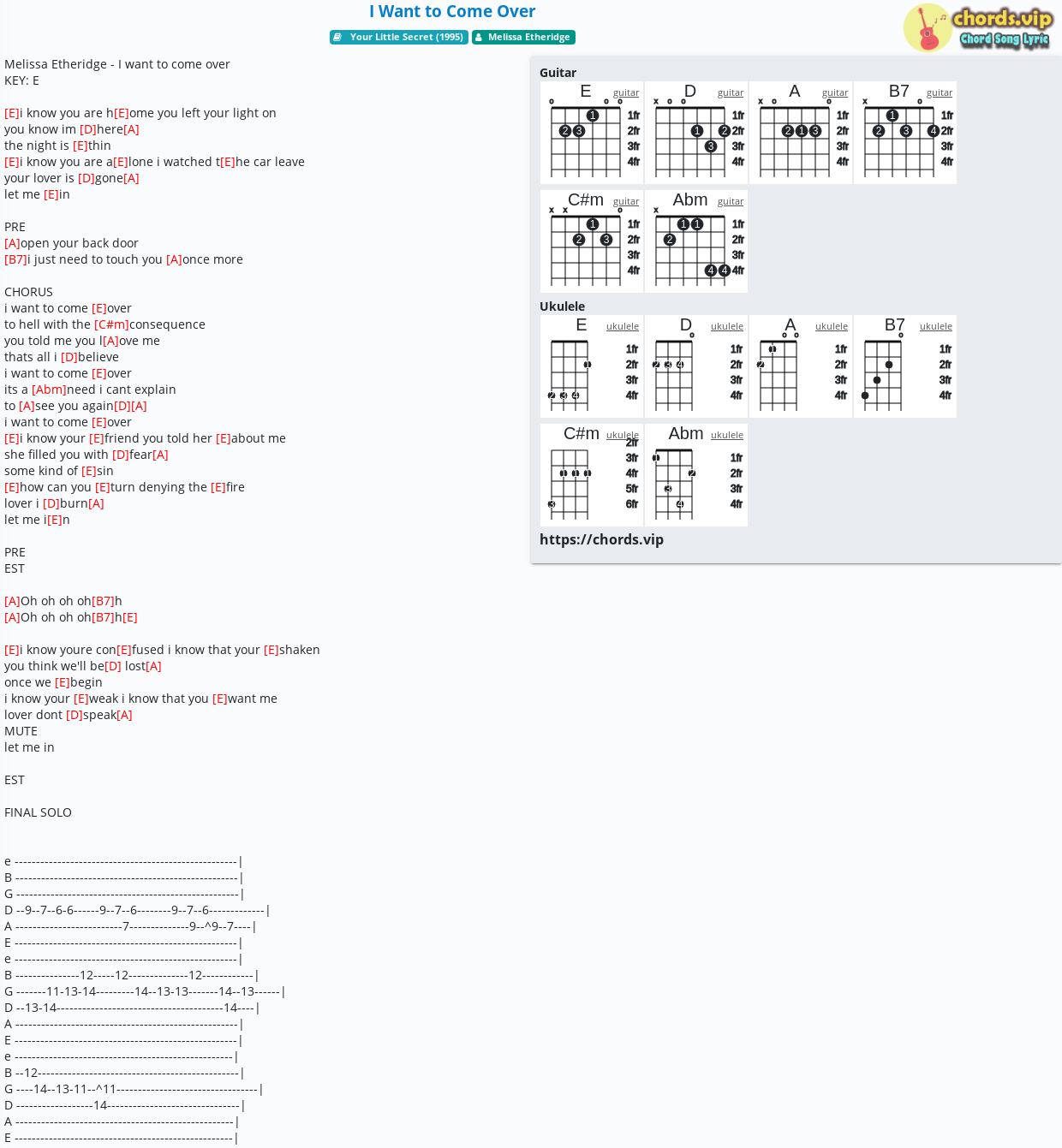 Há»£p Am I Want To Come Over Melissa Etheridge Cáº£m Am Tab Guitar Ukulele Lá»i Bai Hat Chords Vip chords vip