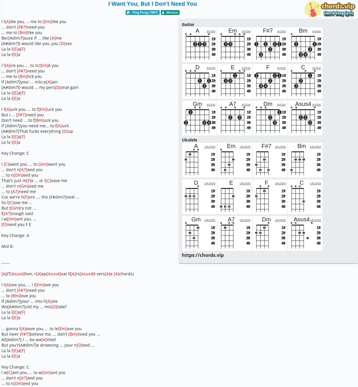Chord I Want You But I Don T Need You Momus Tab Song Lyric Sheet Guitar Ukulele Chords Vip