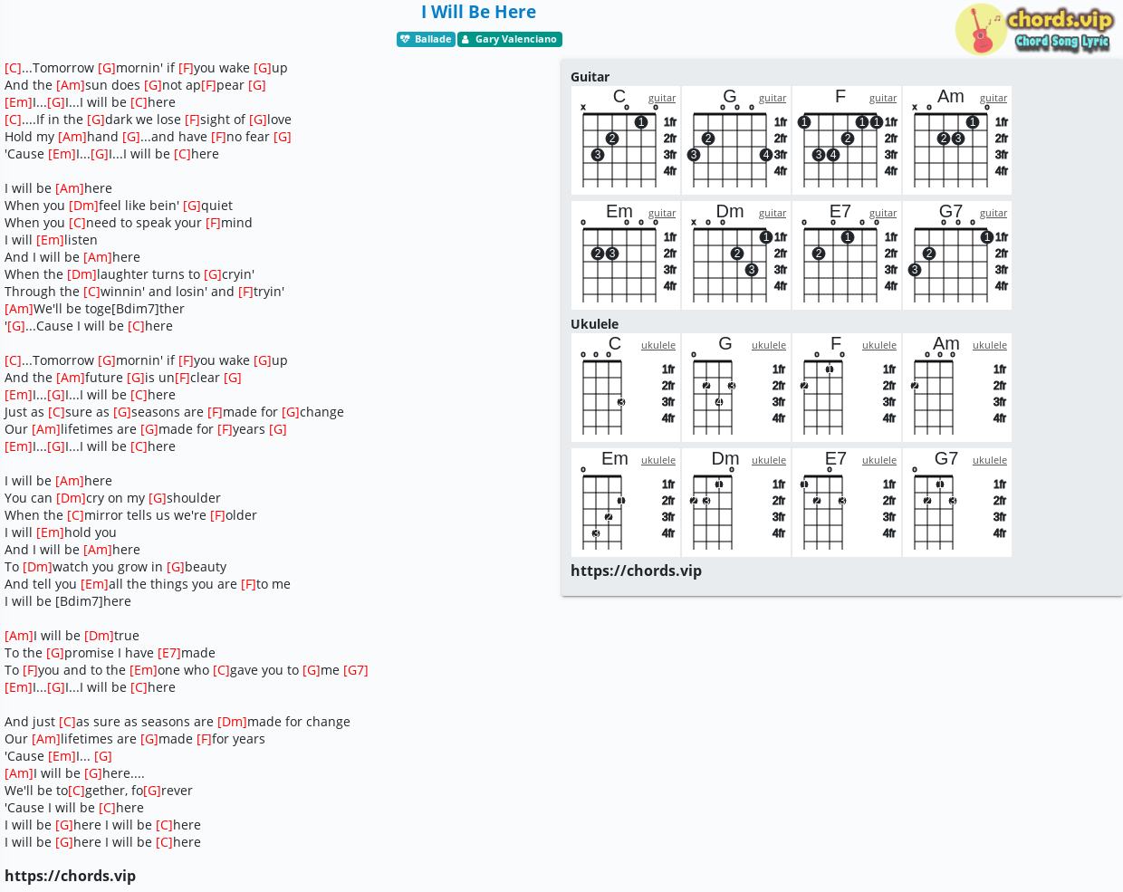 Chord I Will Be Here Gary Valenciano Tab Song Lyric Sheet Guitar Ukulele Chords Vip