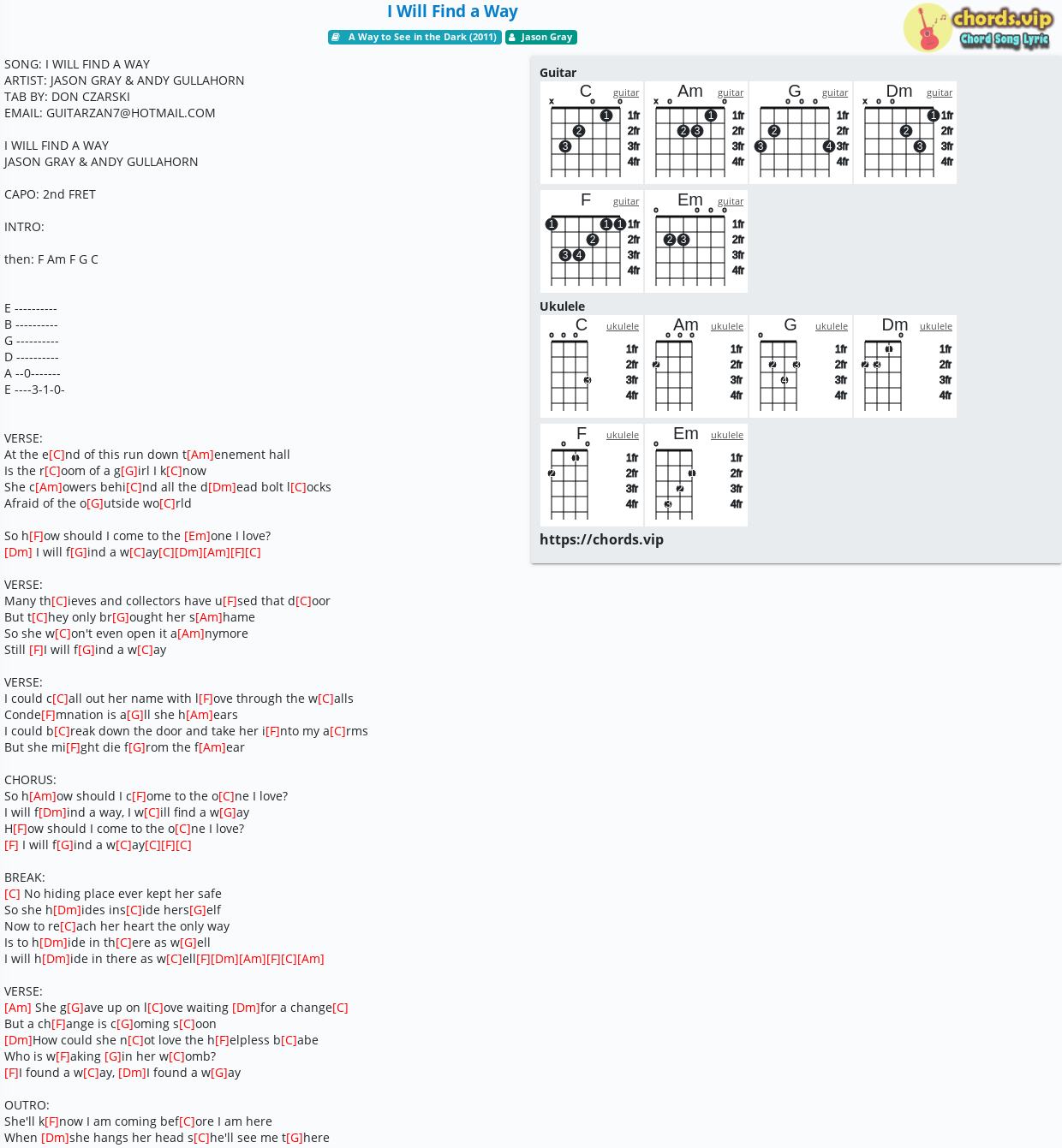 Chord I Will Find A Way Jason Gray Tab Song Lyric Sheet Guitar Ukulele Chords Vip