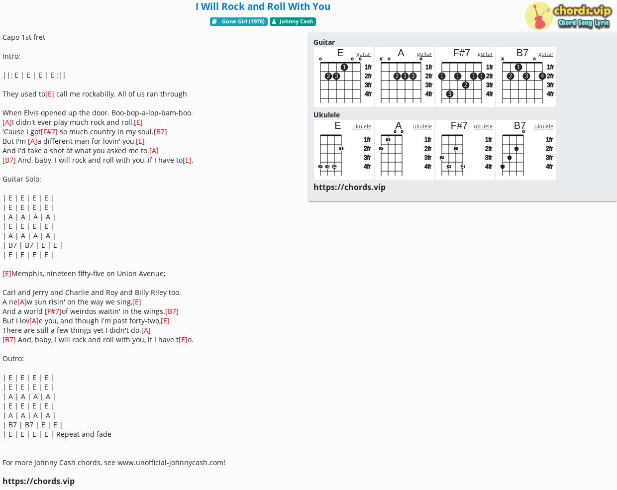 Chord I Will Rock And Roll With You Johnny Cash Tab Song Lyric Sheet Guitar Ukulele Chords Vip