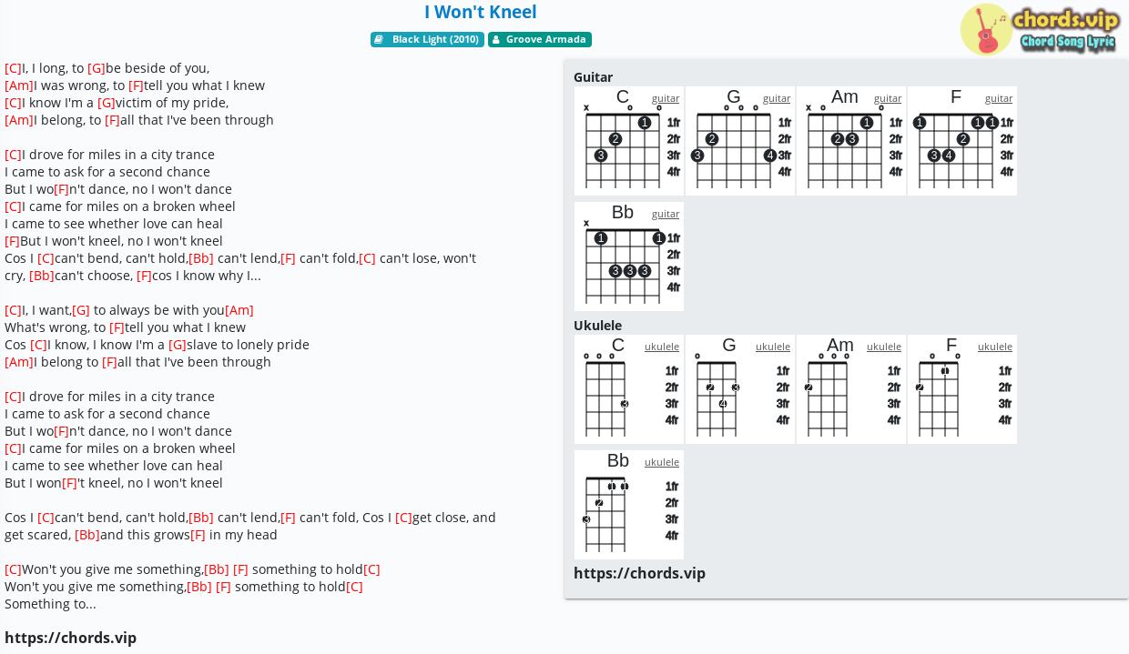 Chord I Won T Kneel Groove Armada Tab Song Lyric Sheet Guitar Ukulele Chords Vip