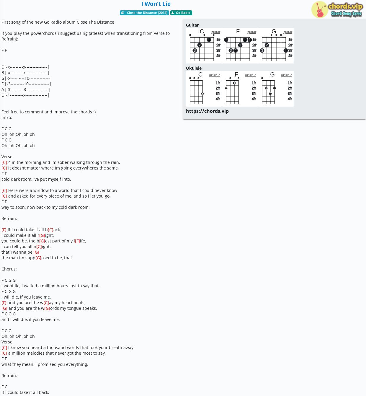 Chord I Won T Lie Go Radio Tab Song Lyric Sheet Guitar Ukulele Chords Vip