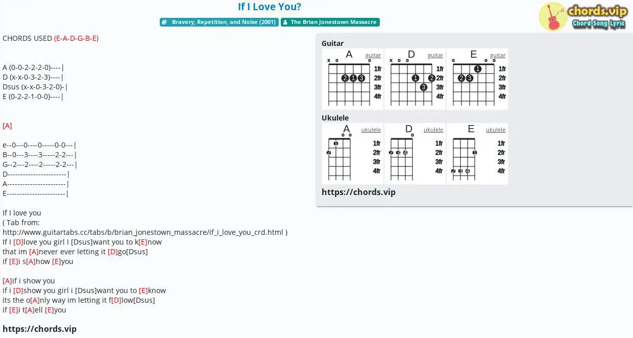 bid Torden afbalanceret Chord: If I Love You? - The Brian Jonestown Massacre - tab, song lyric,  sheet, guitar, ukulele | chords.vip