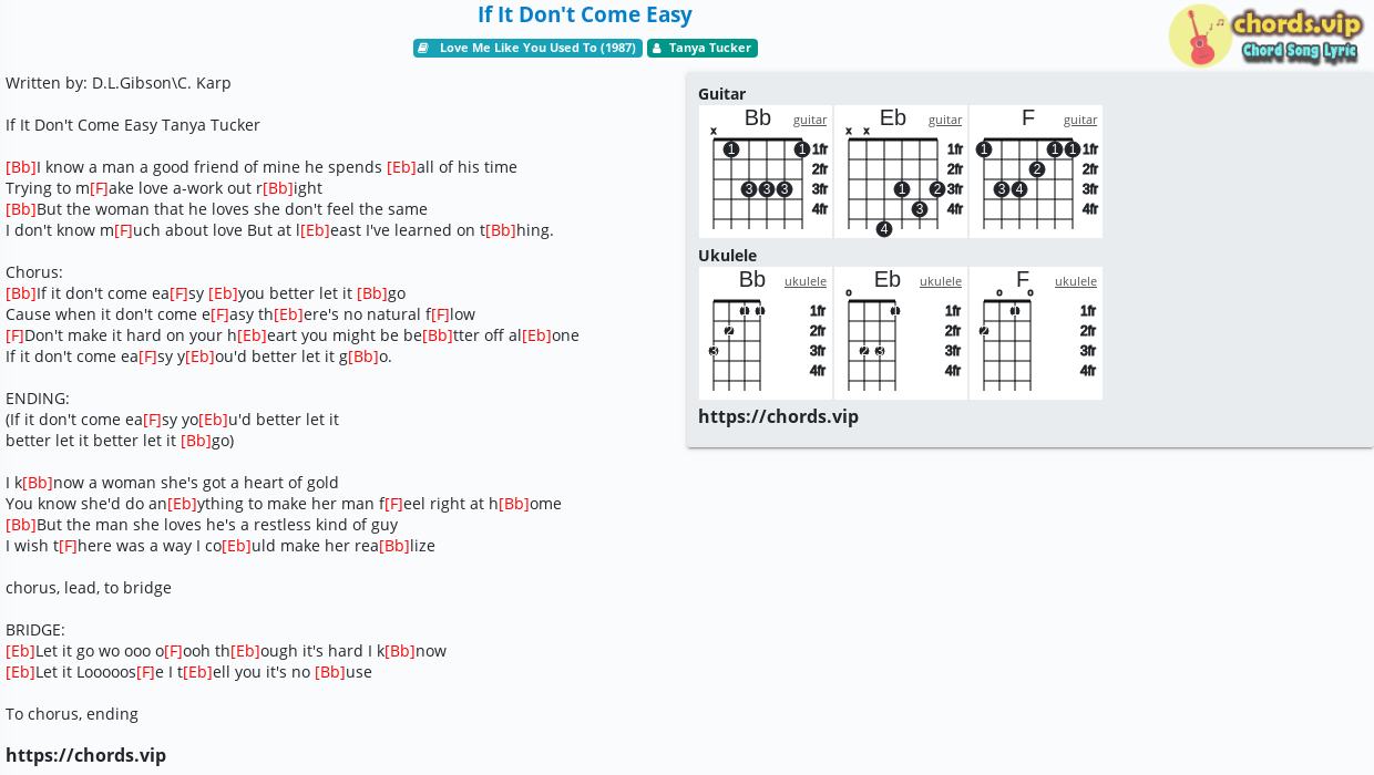 Chord If It Don T Come Easy Tanya Tucker Tab Song Lyric Sheet Guitar Ukulele Chords Vip