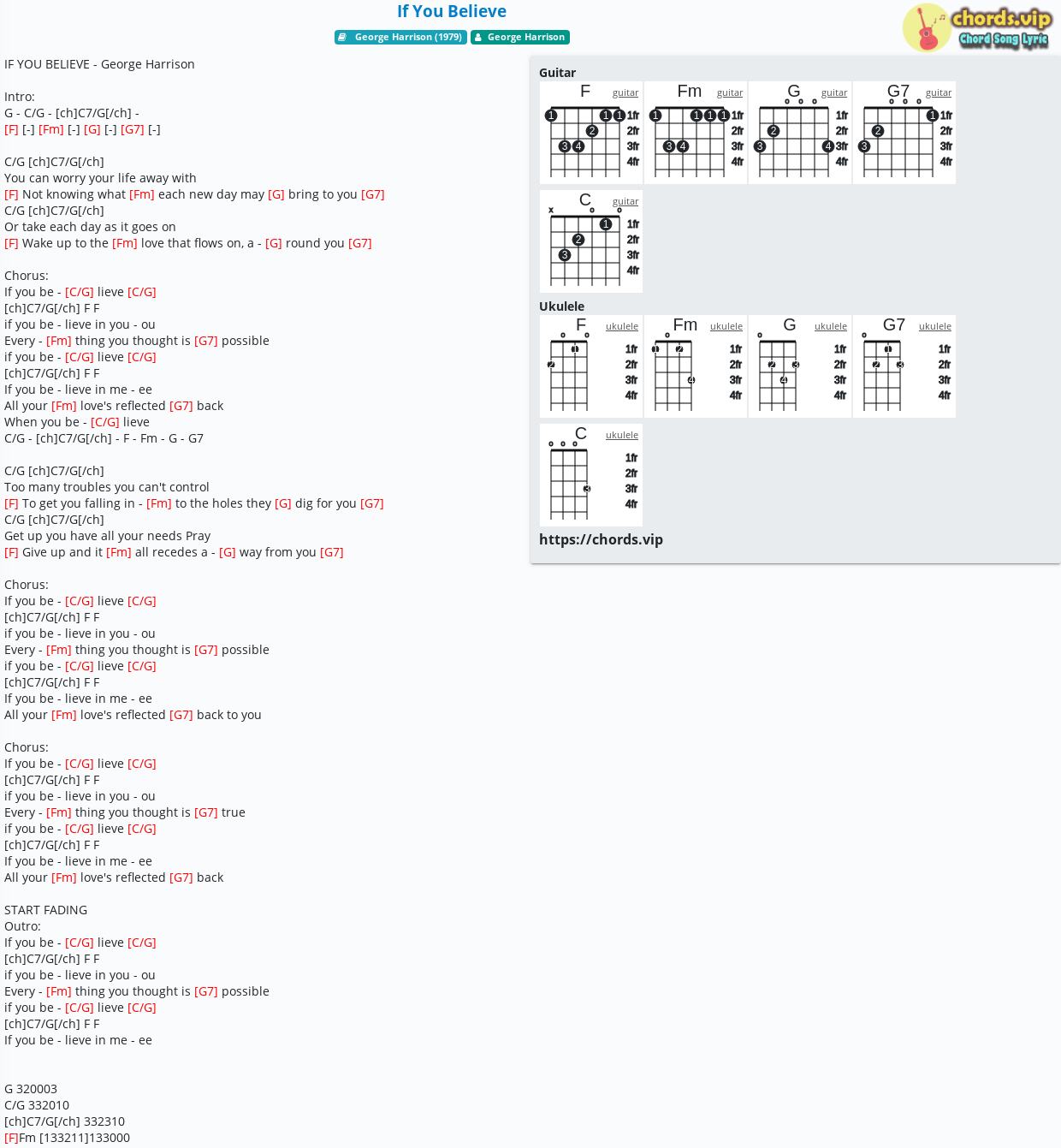 Chord If You Believe George Harrison Tab Song Lyric Sheet Guitar Ukulele Chords Vip