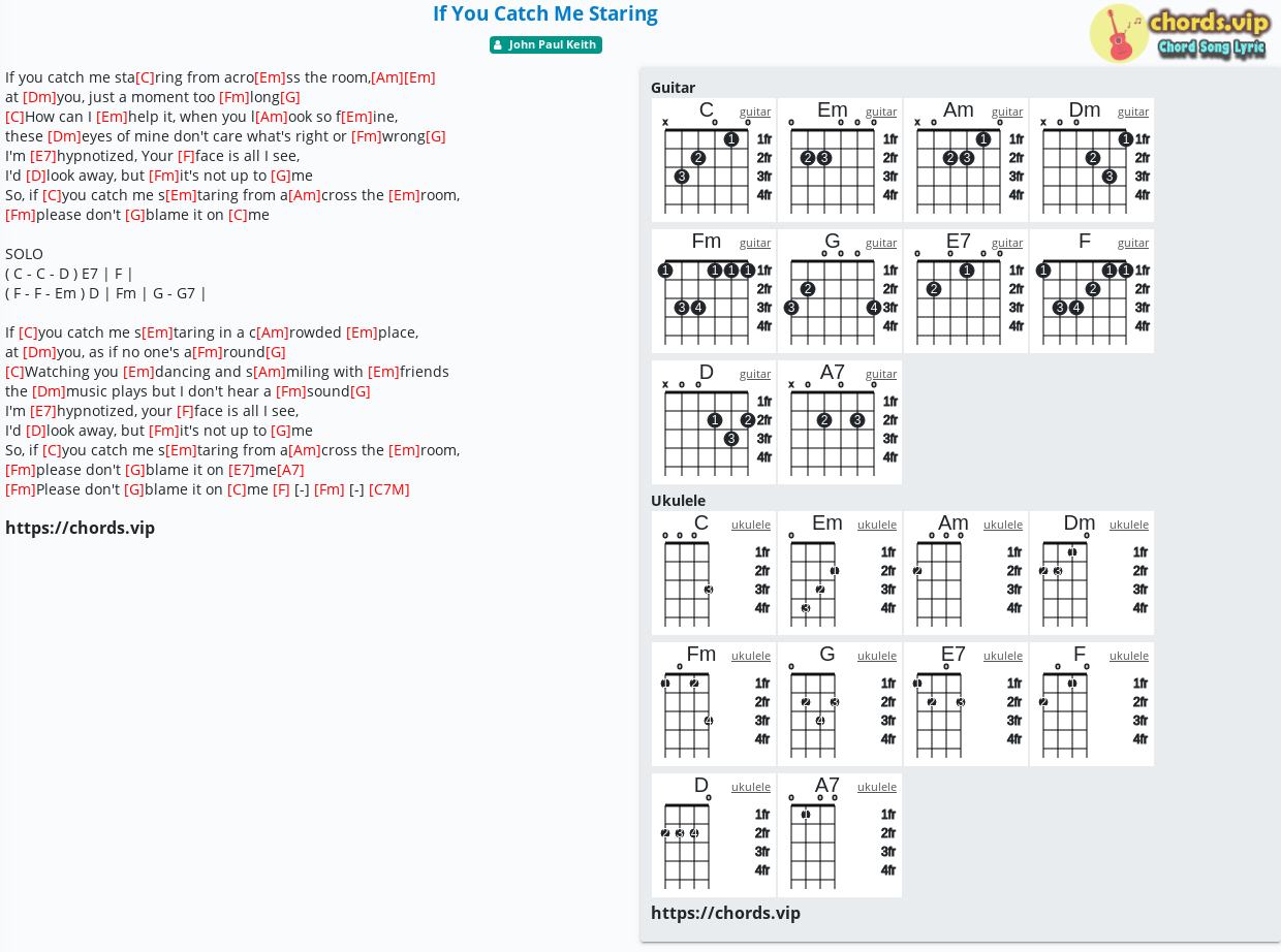 Chord If You Catch Me Staring John Paul Keith Tab Song Lyric Sheet Guitar Ukulele Chords Vip