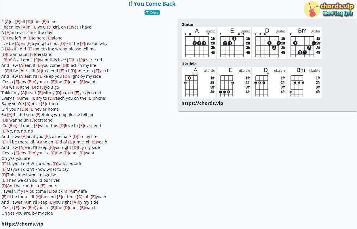 Hợp Am If You Come Back Nhạc Au Mỹ Cảm Am Tab Guitar Ukulele Lời Bai Hat Chords Vip
