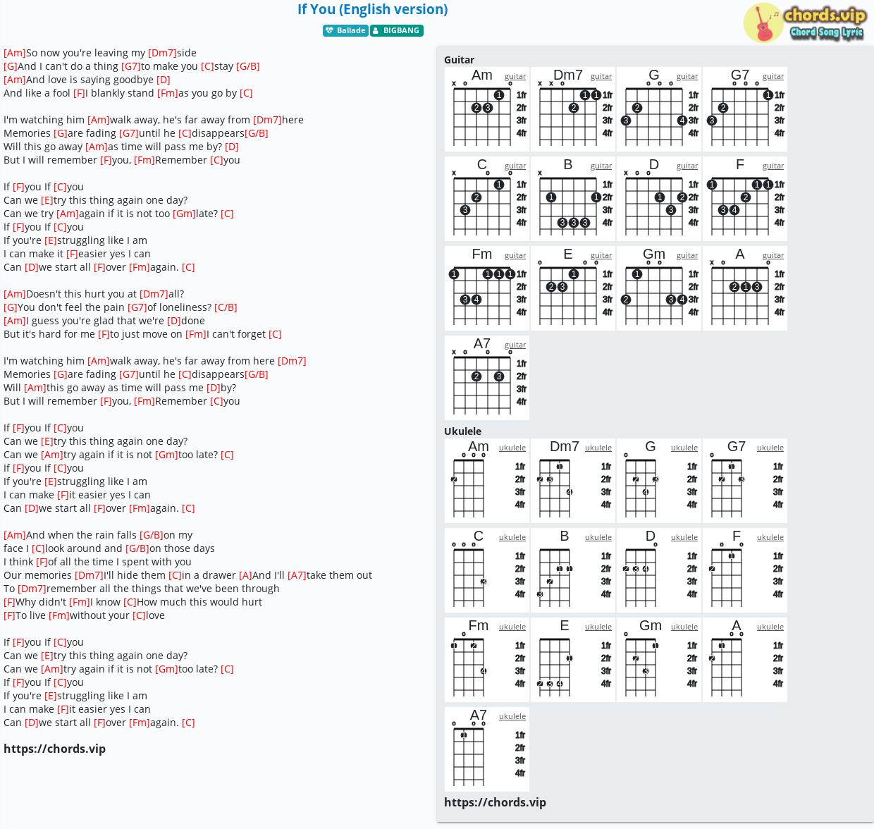 Chord If You English Version Bigbang Tab Song Lyric Sheet Guitar Ukulele Chords Vip