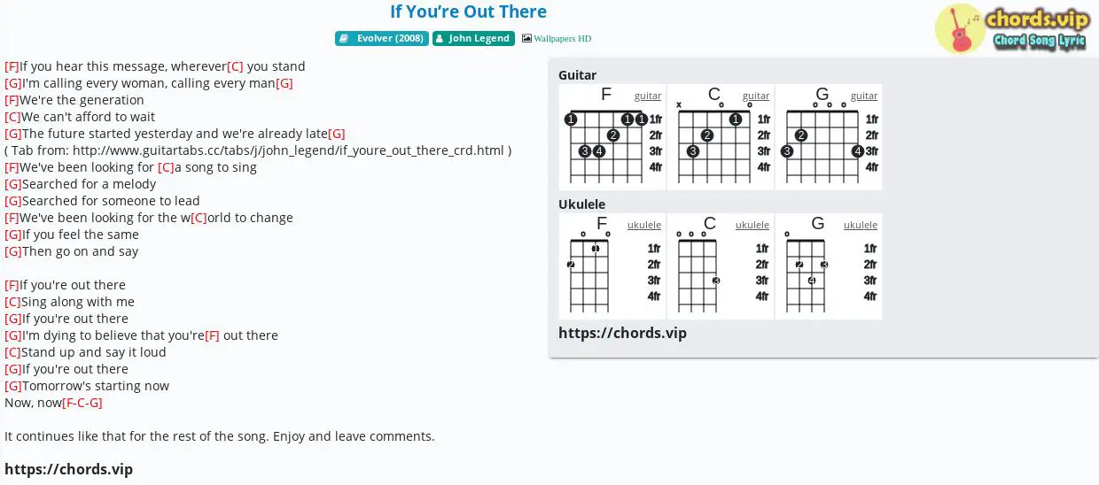 If You're Out There John Legend tab, song lyric, guitar, ukulele | chords.vip