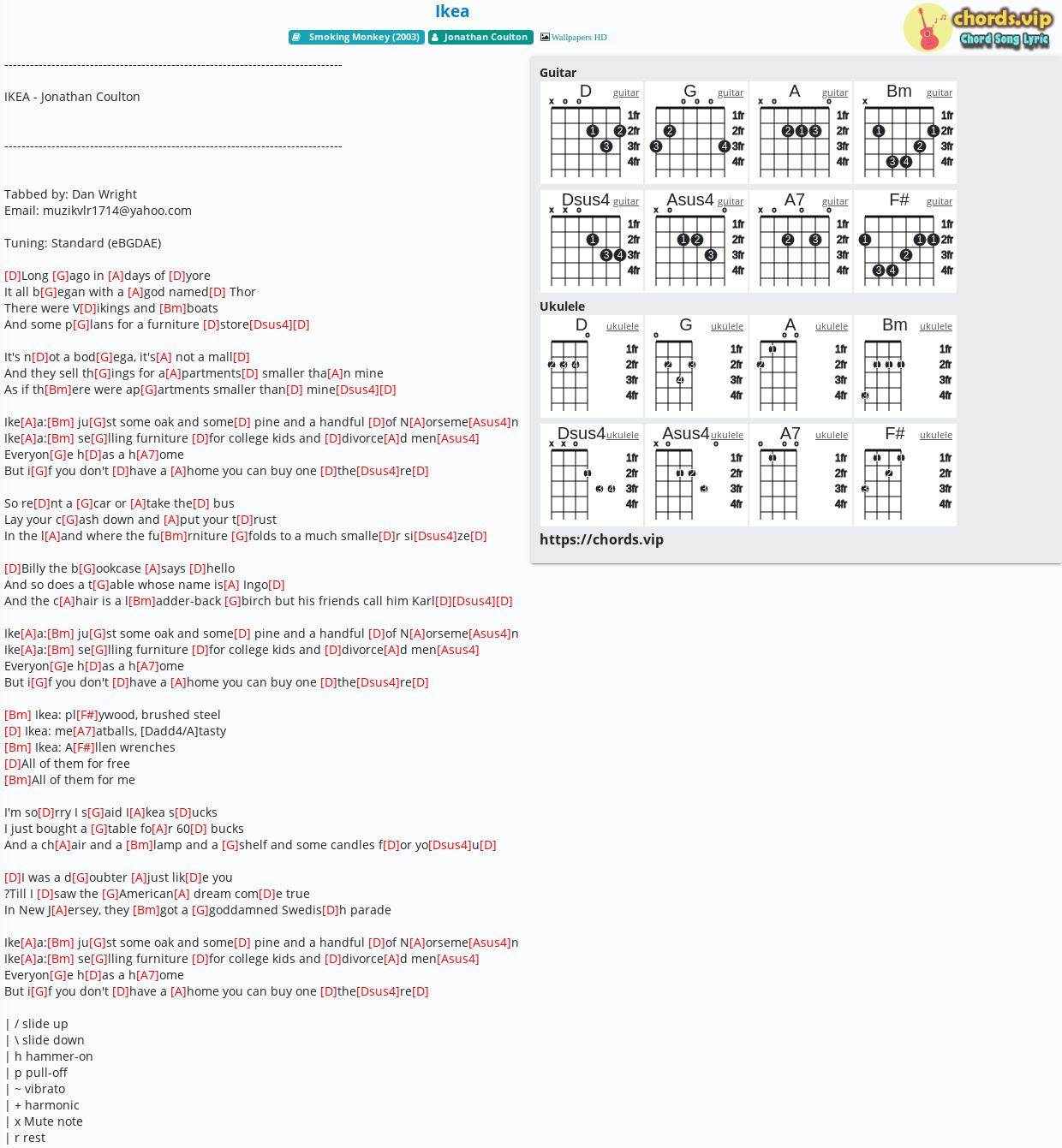Chord Ikea Jonathan Coulton Tab Song Lyric Sheet Guitar Ukulele Chords Vip