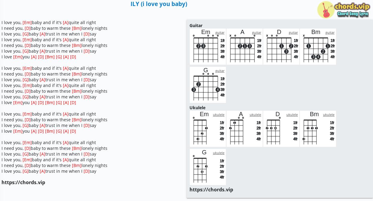 Chord Ily I Love You Baby Emilee Surf Mesa Tab Song Lyric Sheet Guitar Ukulele Chords Vip