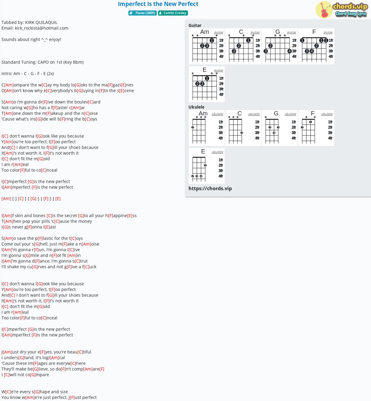 Chord Imperfect Is The New Perfect Caitlin Crosby Tab Song Lyric Sheet Guitar Ukulele Chords Vip