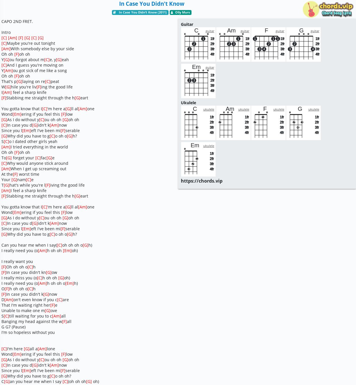 Chord In Case You Didn't Know tab, song lyric, sheet, guitar