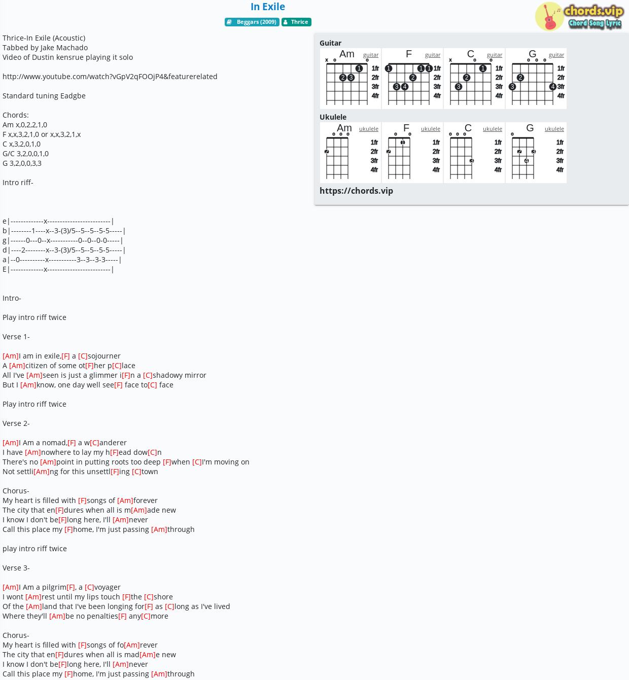 Chord In Exile Thrice Tab Song Lyric Sheet Guitar Ukulele Chords Vip