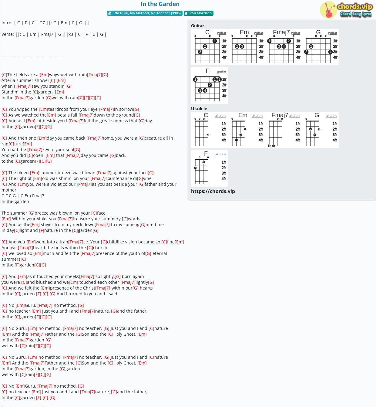 Chord In The Garden - Van Morrison - Tab Song Lyric Sheet Guitar Ukulele Chordsvip