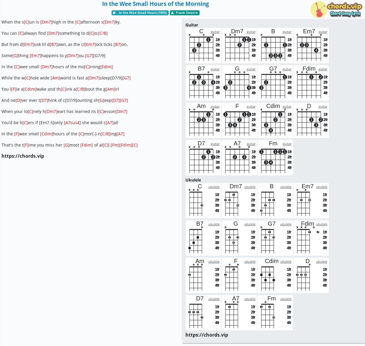 Chord In The Wee Small Hours Of The Morning Frank Sinatra Tab Song Lyric Sheet Guitar Ukulele Chords Vip