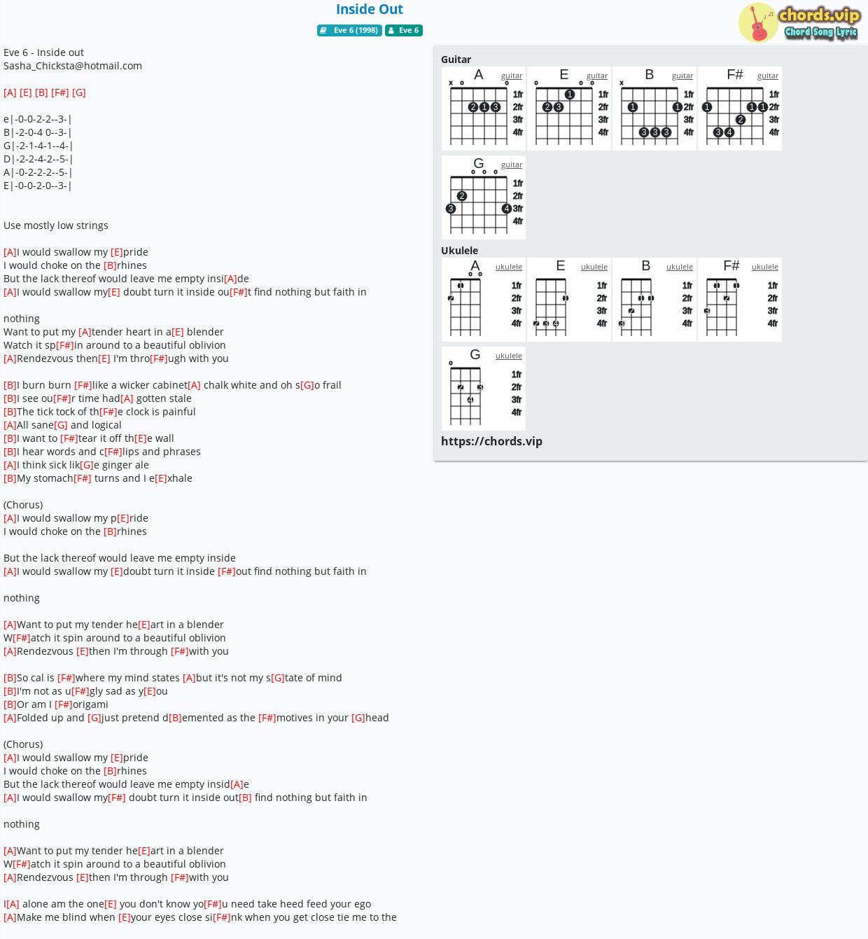 Chord Inside Out Eve 6 Tab Song Lyric Sheet Guitar Ukulele Chords Vip