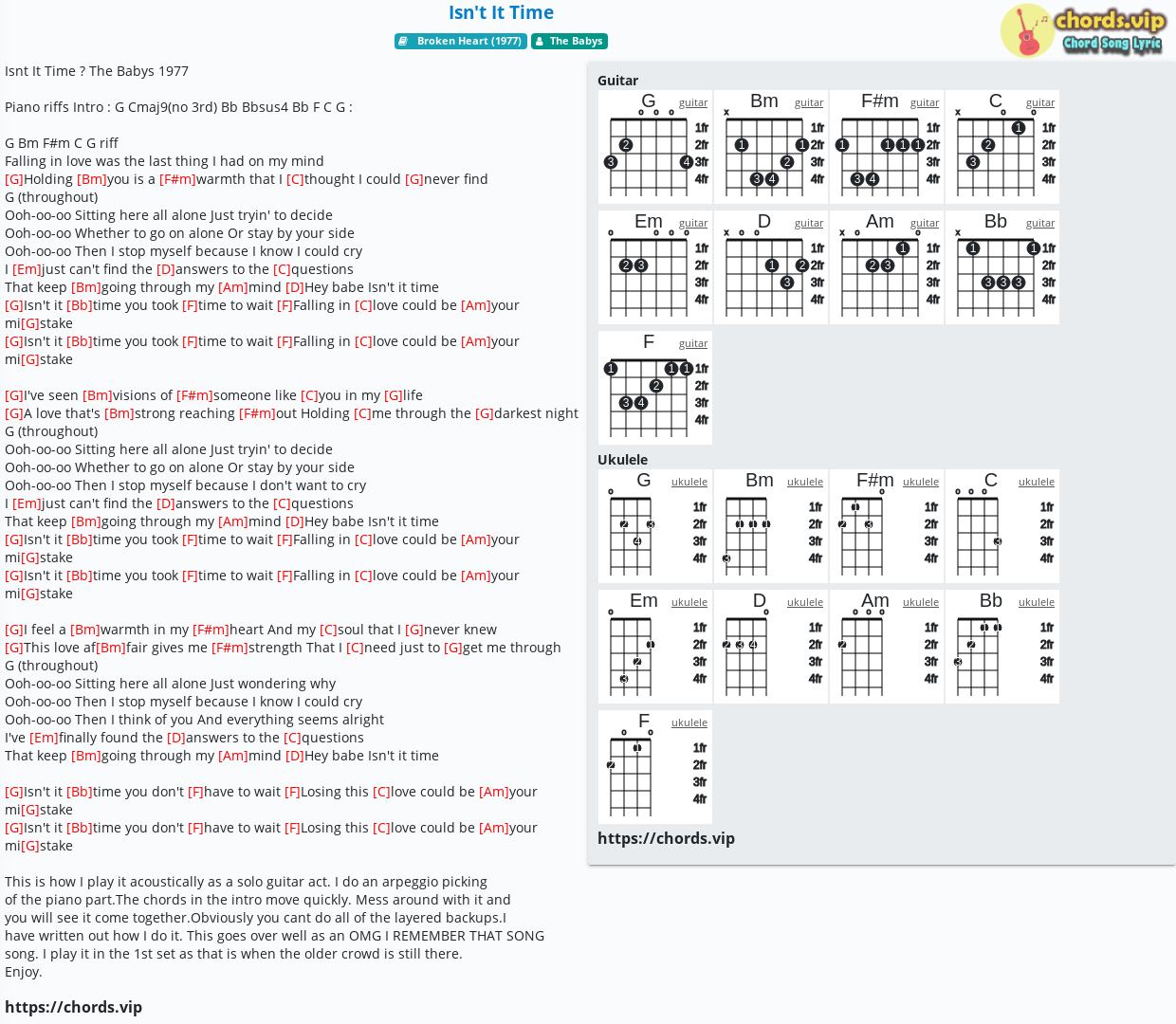 Chord Isn T It Time The Babys Tab Song Lyric Sheet Guitar Ukulele Chords Vip