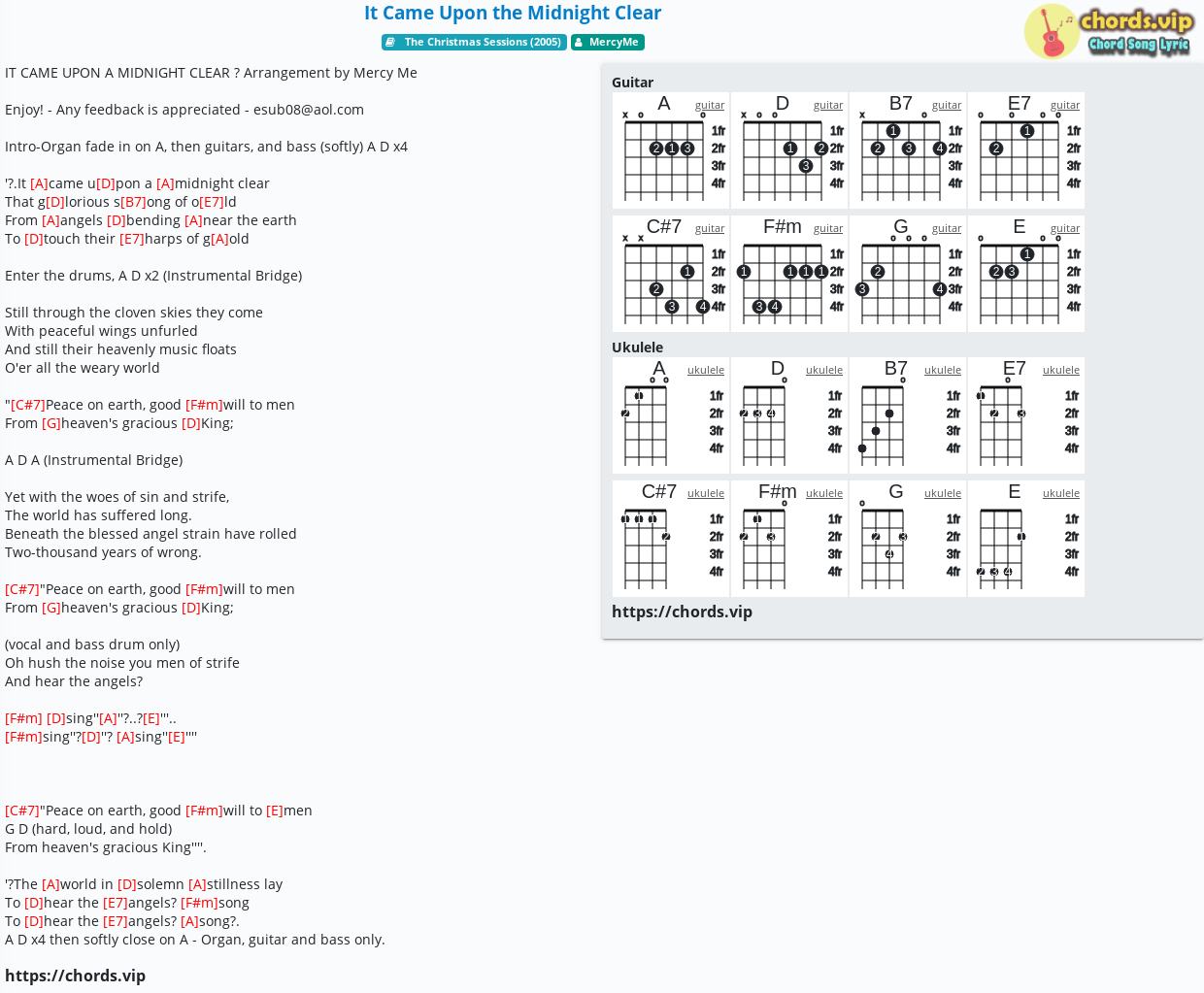 Chord It Came Upon The Midnight Clear Mercyme Tab Song Lyric Sheet Guitar Ukulele Chords Vip