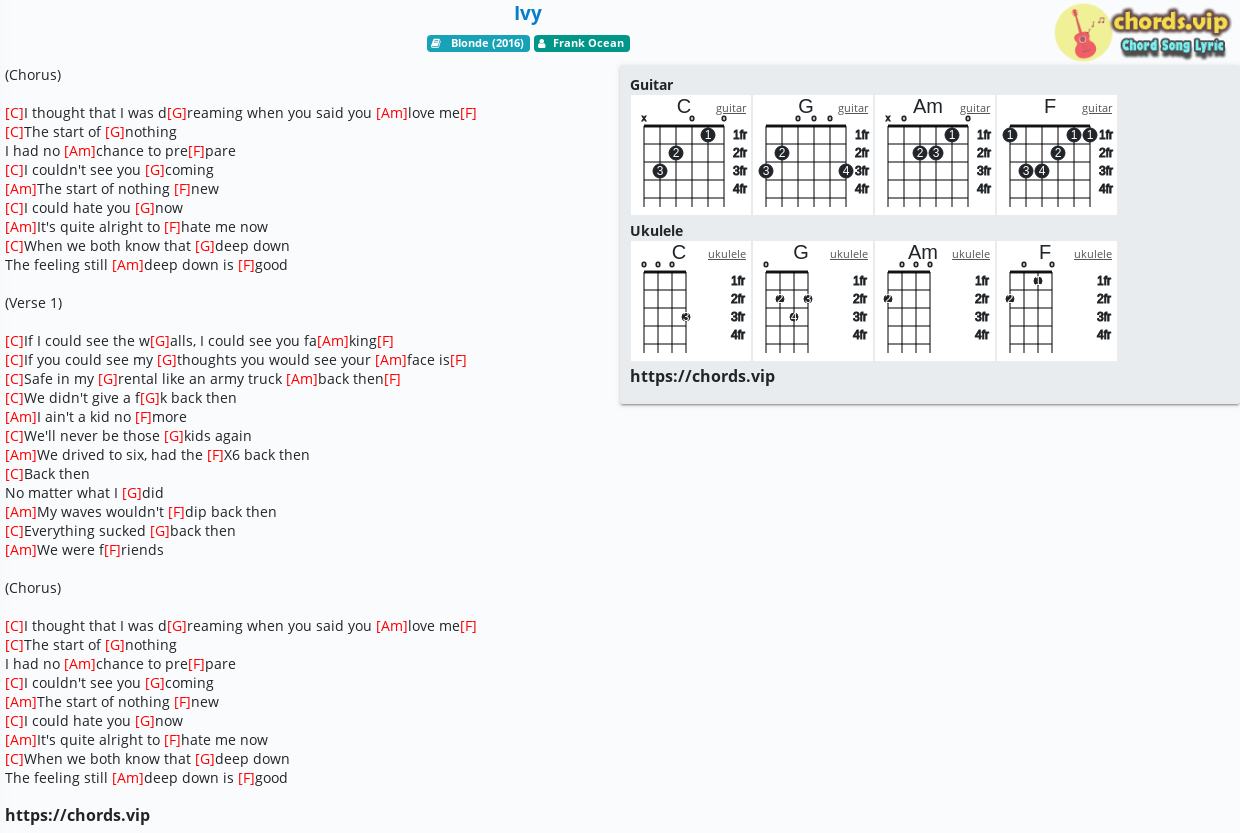 fiktiv maksimere Demokrati Chord: Ivy - Frank Ocean - tab, song lyric, sheet, guitar, ukulele | chords .vip