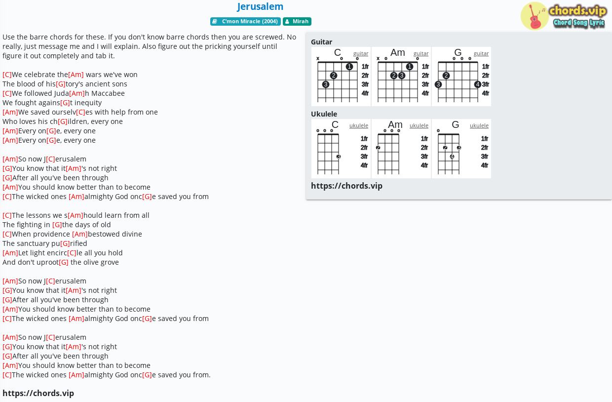 Chord Jerusalem Mirah Tab Song Lyric Sheet Guitar Ukulele Chords Vip