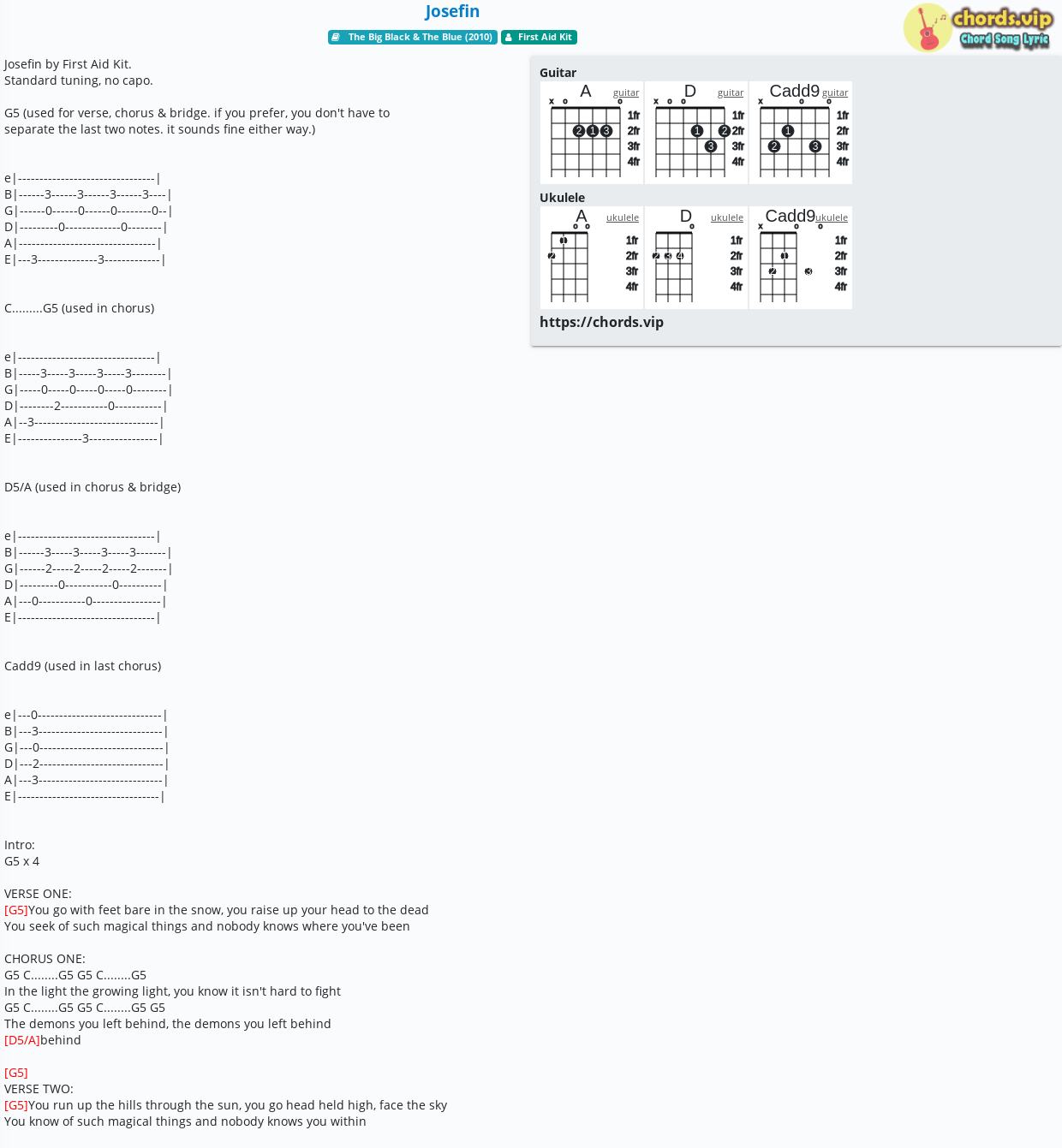 Chord Josefin First Aid Kit Tab Song Lyric Sheet Guitar Ukulele Chords Vip