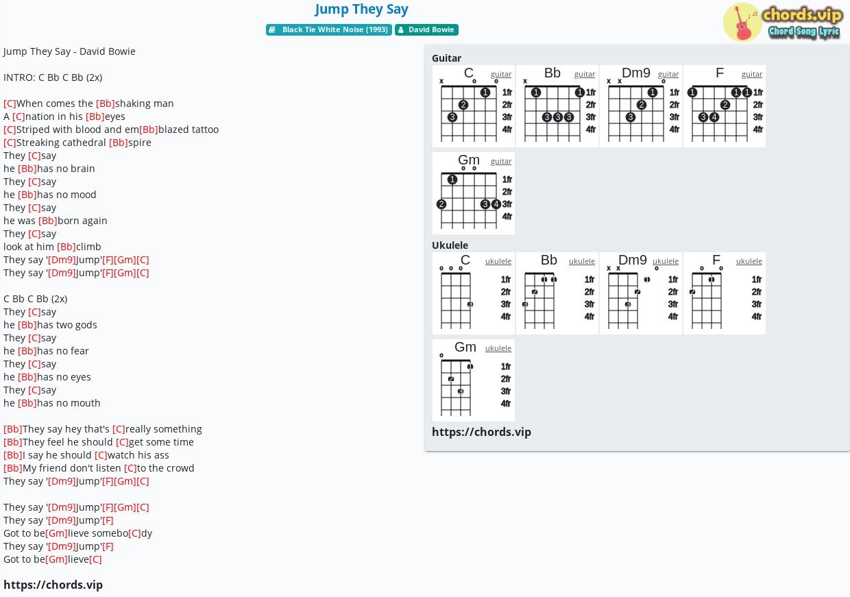 Chord Jump They Say David Bowie Tab Song Lyric Sheet Guitar Ukulele Chords Vip