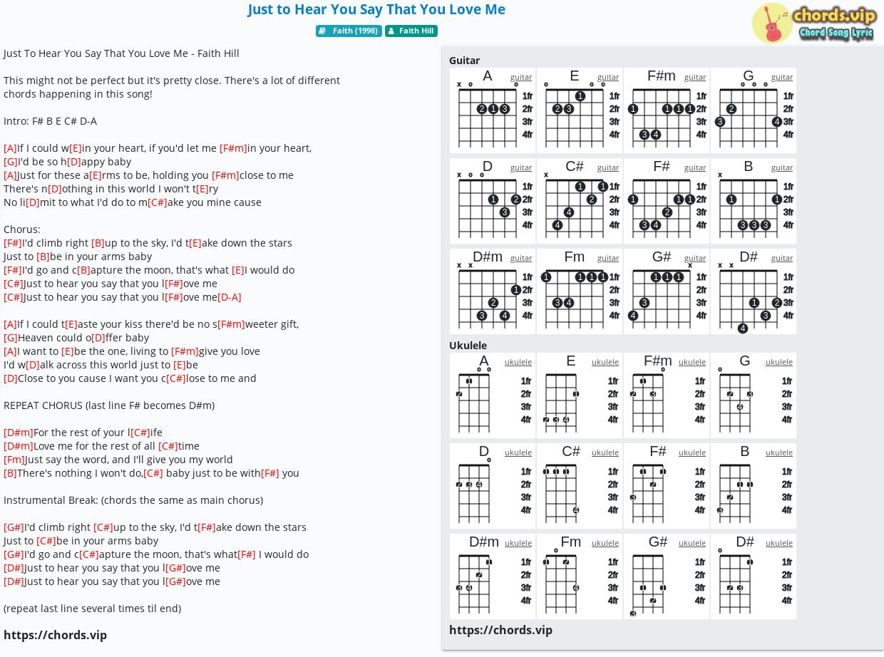 Chord Just To Hear You Say That You Love Me Faith Hill Tab Song Lyric Sheet Guitar Ukulele Chords Vip