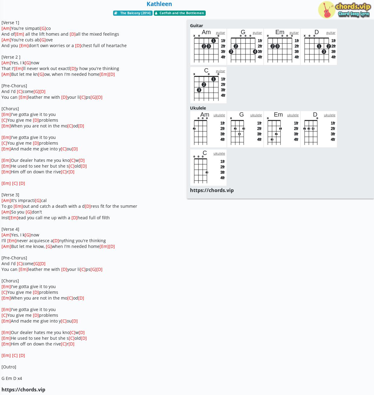Chord Kathleen Catfish And The Bottlemen Tab Song Lyric Sheet Guitar Ukulele Chords Vip