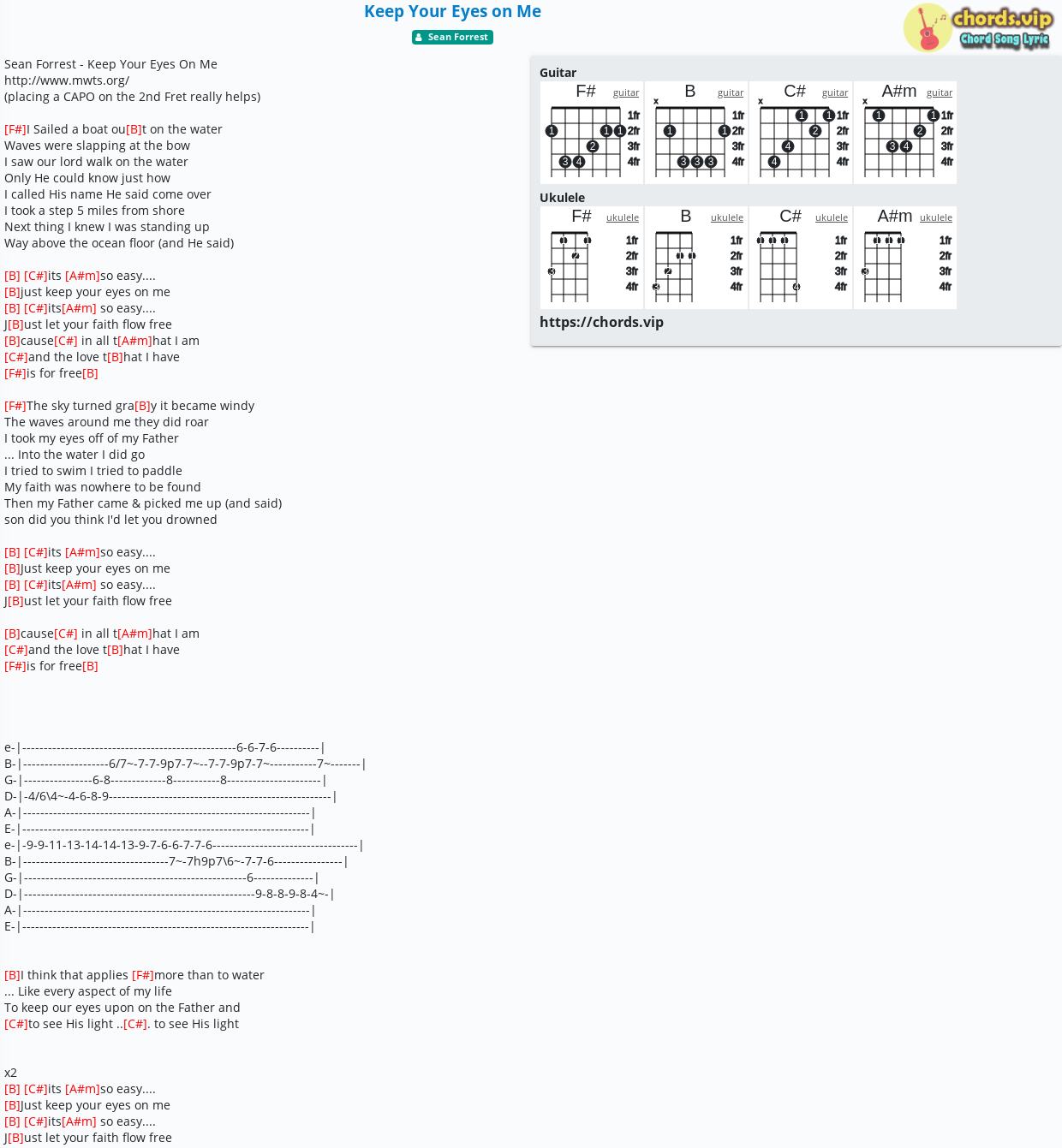 Chord Keep Your Eyes On Me Sean Forrest Tab Song Lyric Sheet Guitar Ukulele Chords Vip