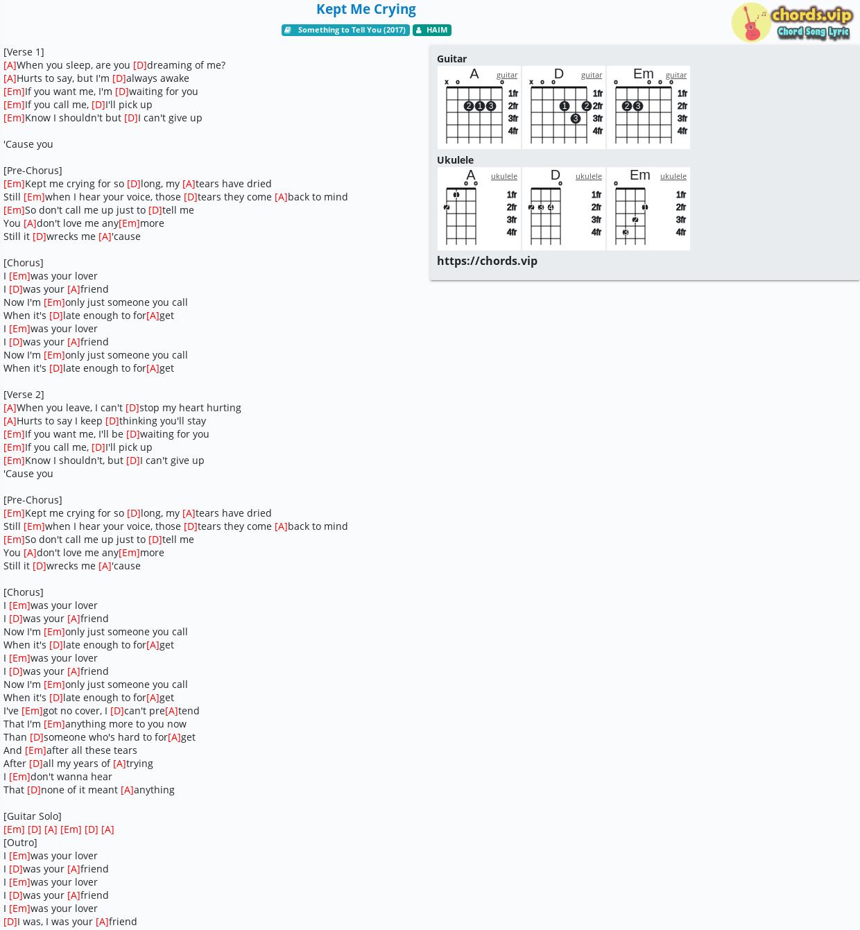 Chord Kept Me Crying Haim Tab Song Lyric Sheet Guitar Ukulele Chords Vip