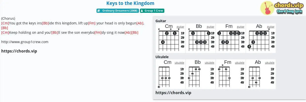 Chord: Keys to the Kingdom - Group 1 Crew - tab, song lyric, sheet, guitar,  ukulele
