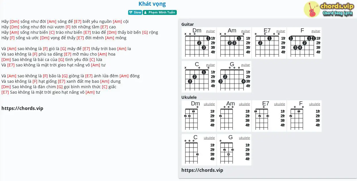Sheet: Khát vọng - Phạm Minh Tuấn - song lyric, sheet | chords.vip