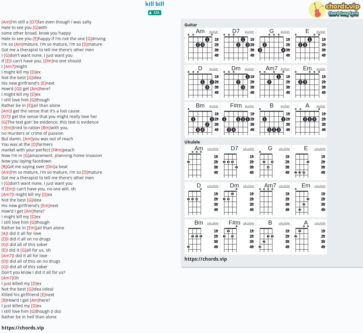 Chord: kill bill - tab, song lyric, sheet, guitar, ukulele | chords.vip