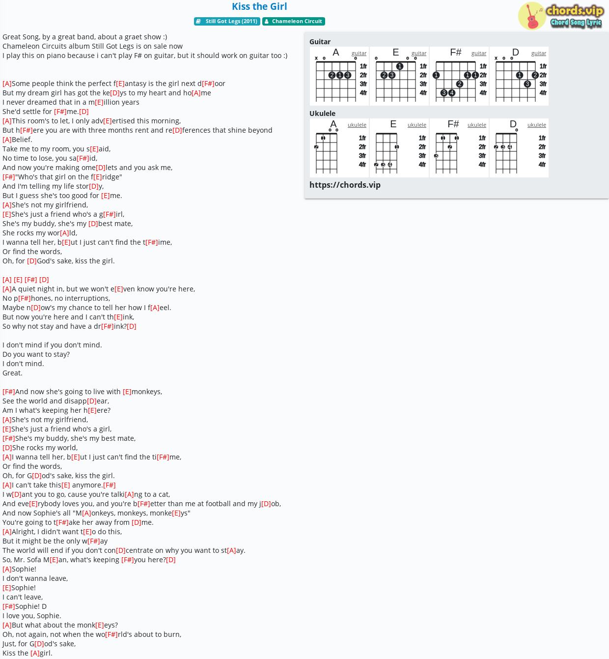 Chord Kiss The Girl Chameleon Circuit Tab Song Lyric Sheet Guitar Ukulele Chords Vip