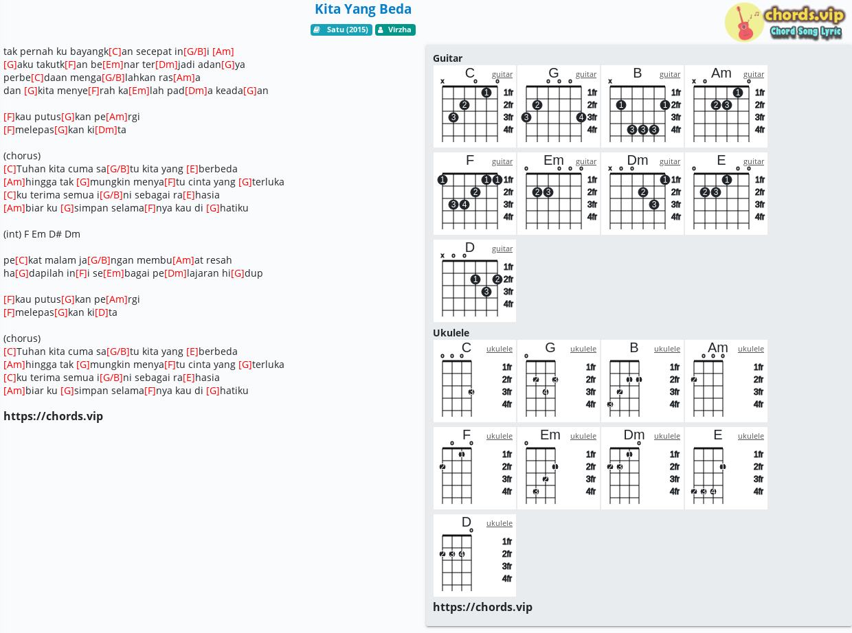 Chord Kita Yang Beda Virzha Tab Song Lyric Sheet Guitar Ukulele Chords Vip