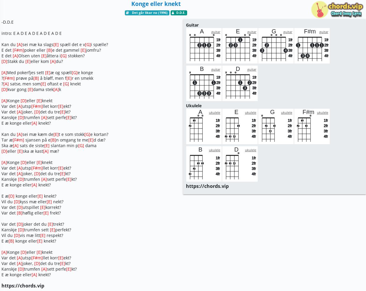 Chord Konge Eller Knekt D D E Tab Song Lyric Sheet Guitar Ukulele Chords Vip