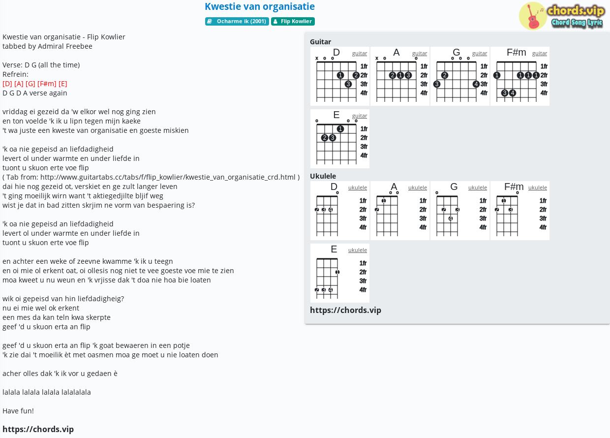 Chord Kwestie Van Organisatie Flip Kowlier Tab Song Lyric Sheet Guitar Ukulele Chords Vip