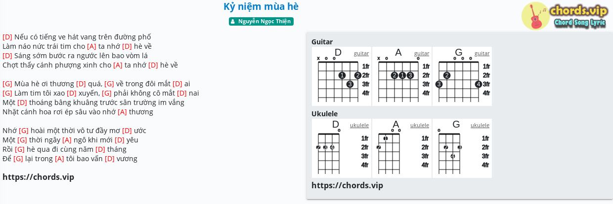 Chord Kỷ Niệm Mua He Nguyễn Ngọc Thiện Tab Song Lyric Sheet Guitar Ukulele Chords Vip