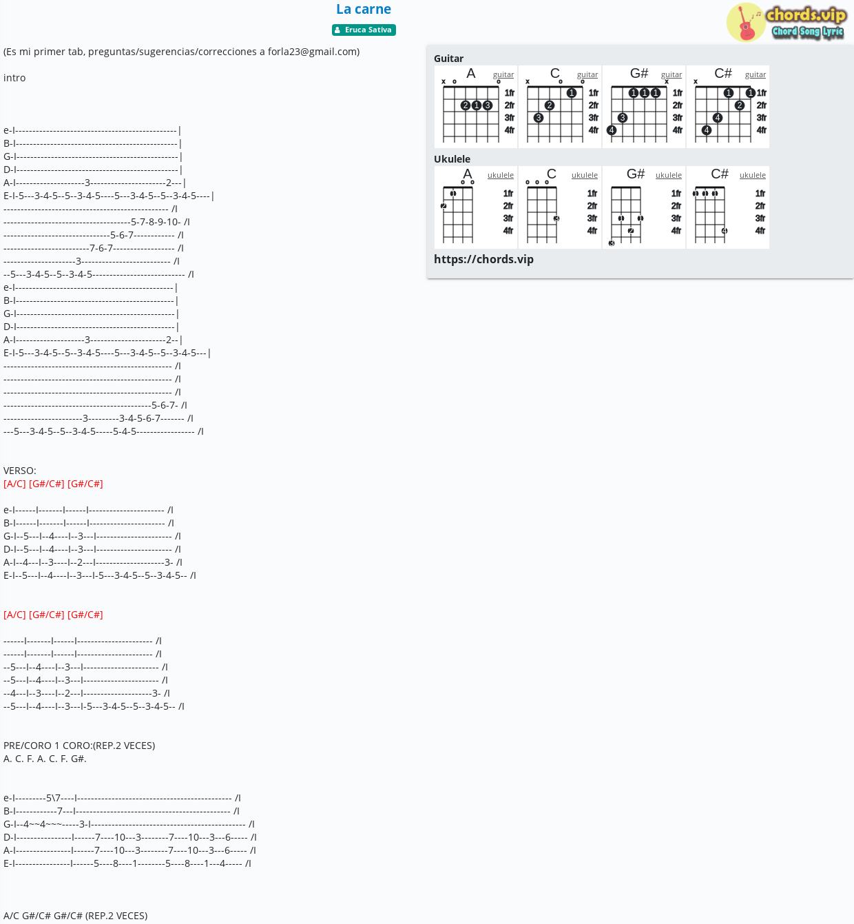 Chord La Carne Eruca Sativa Tab Song Lyric Sheet Guitar Ukulele Chords Vip