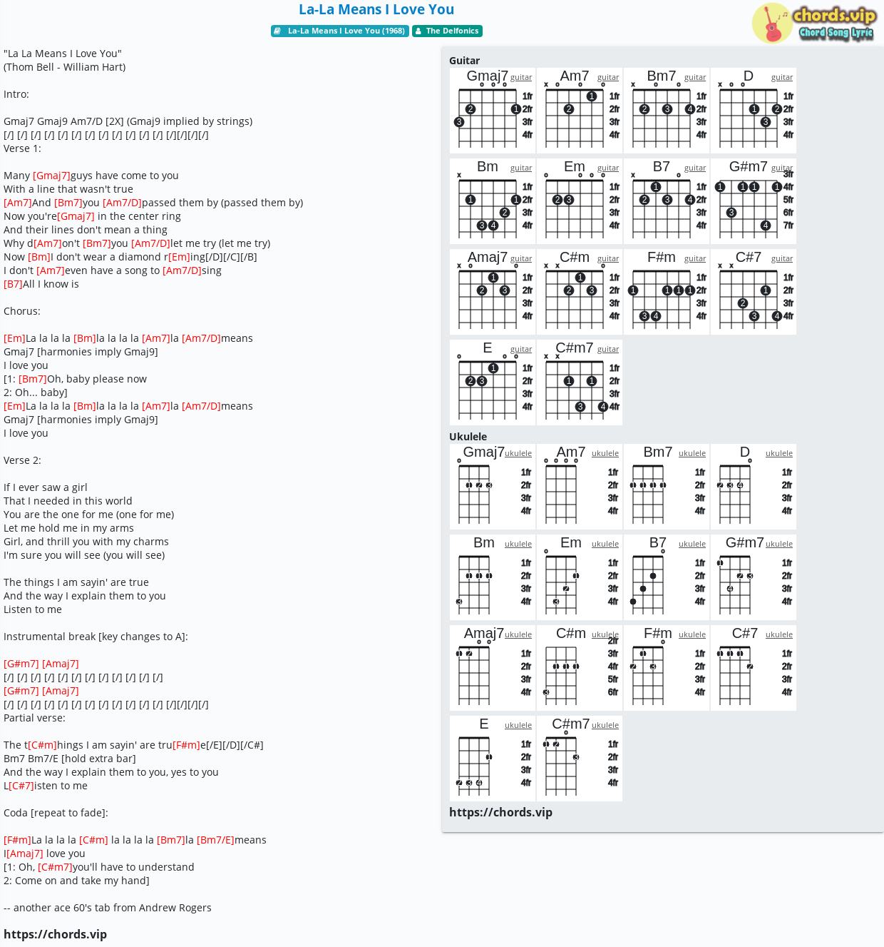 Chord La La Means I Love You The Delfonics Tab Song Lyric Sheet Guitar Ukulele Chords Vip