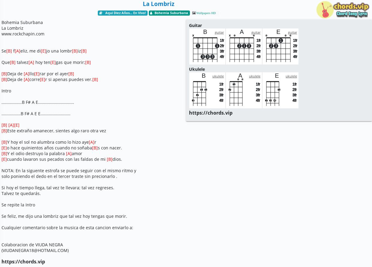Chord La Lombriz Bohemia Suburbana Tab Song Lyric Sheet Guitar Ukulele Chords Vip