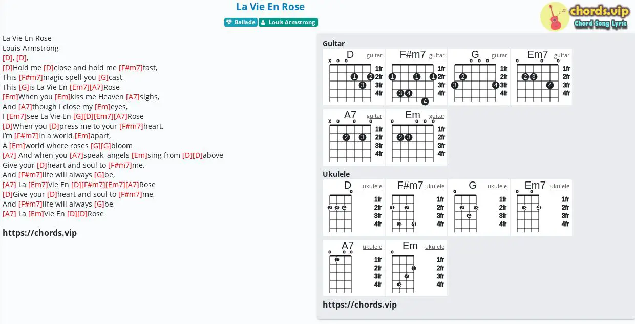 kyst smøre svært Chord: La Vie En Rose - Louis Armstrong - tab, song lyric, sheet, guitar,  ukulele | chords.vip