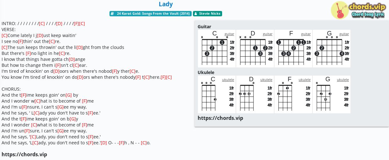 Chord Lady Stevie Nicks tab, song lyric, sheet, guitar, ukulele