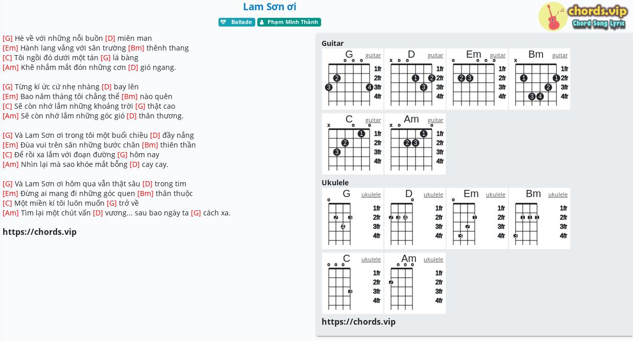 Chord Lam Sơn ơi Phạm Minh Thanh Tab Song Lyric Sheet Guitar Ukulele Chords Vip