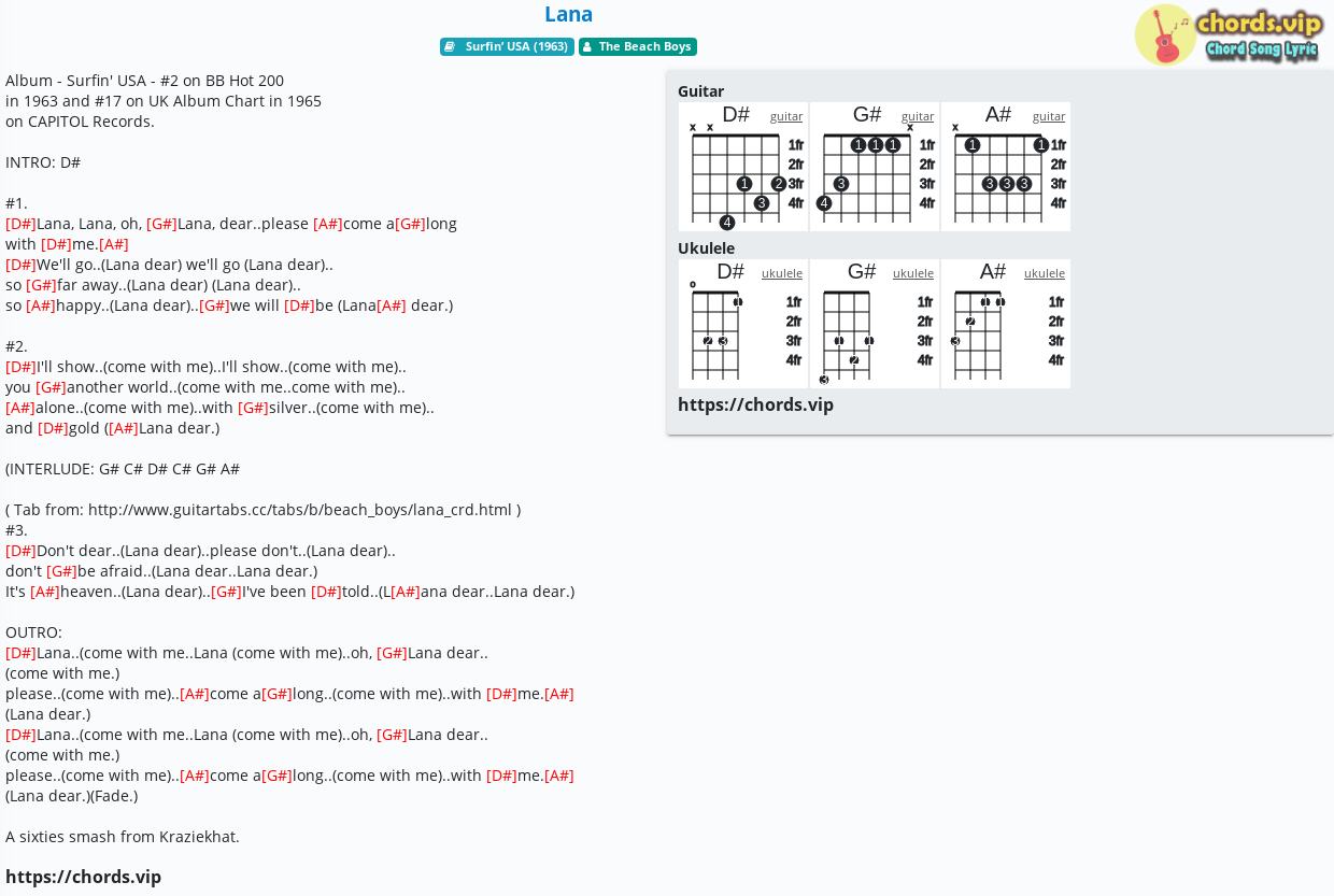 Chord Lana The Beach Boys Tab Song Lyric Sheet Guitar Ukulele Chords Vip