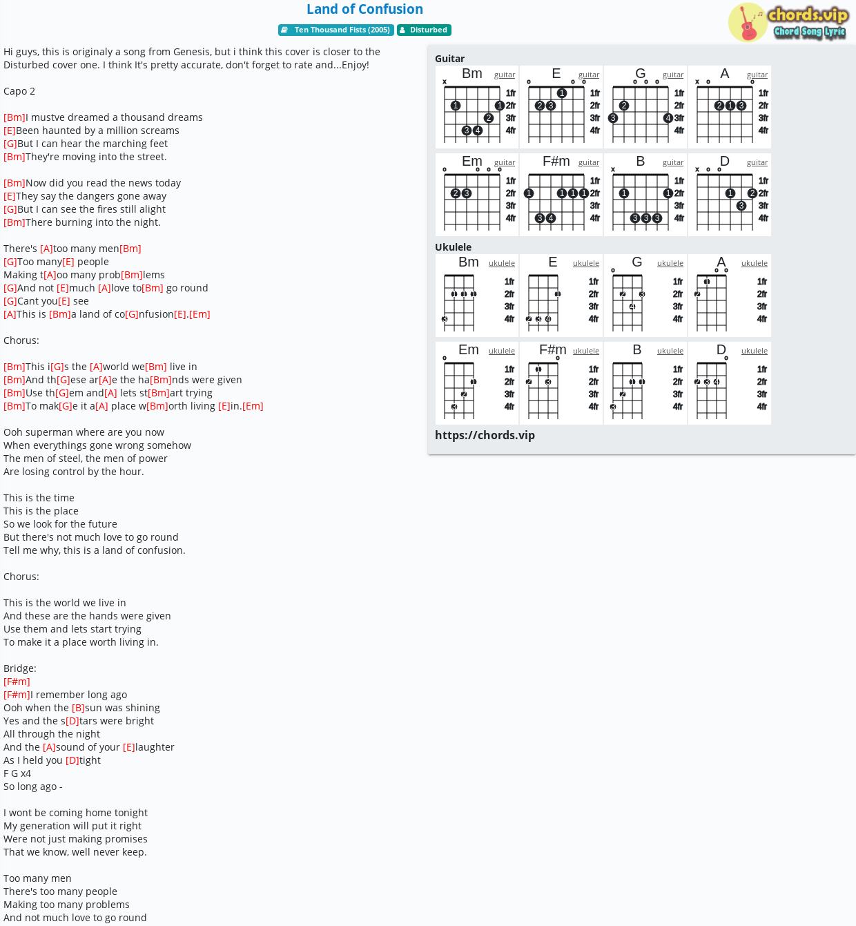 Chord Land Of Confusion Disturbed Tab Song Lyric Sheet Guitar Ukulele Chords Vip