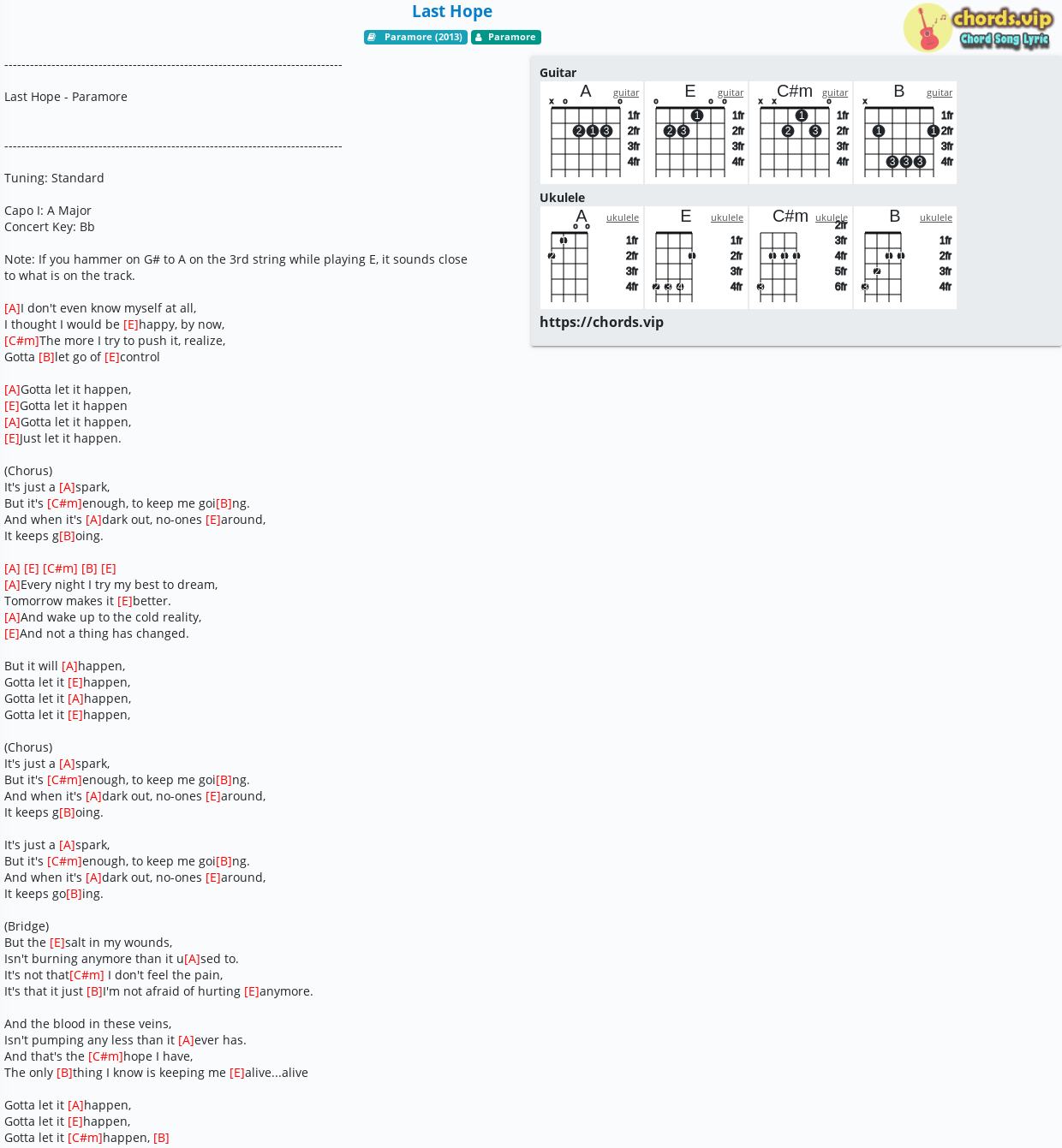 Chord Last Hope Paramore Tab Song Lyric Sheet Guitar Ukulele Chords Vip