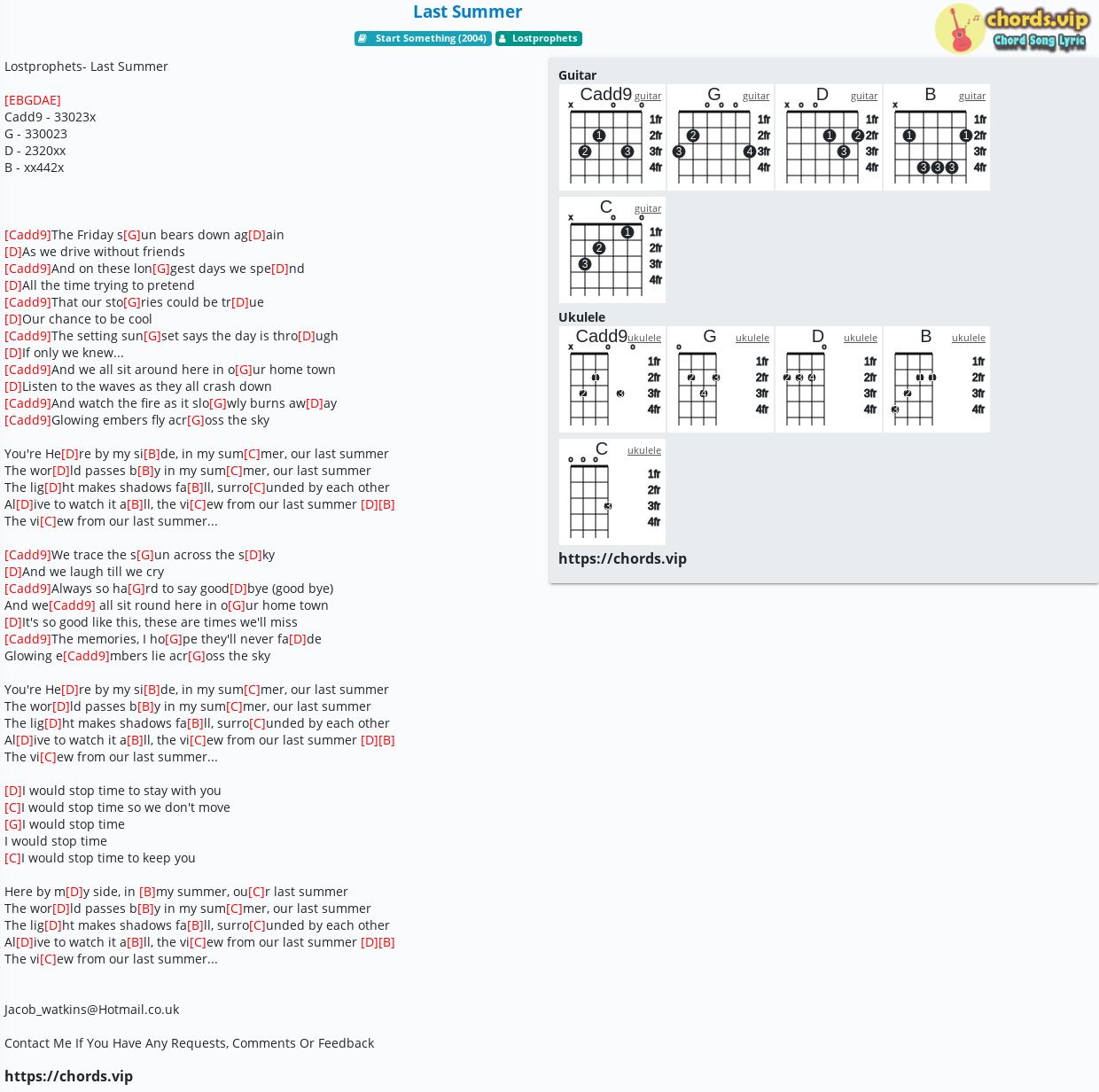 Chord: Last Summer - Lostprophets - tab, lyric, sheet, guitar, ukulele |